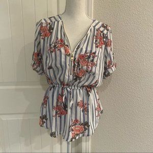 J FOR JUSTIFY adorable floral striped tunic blouse